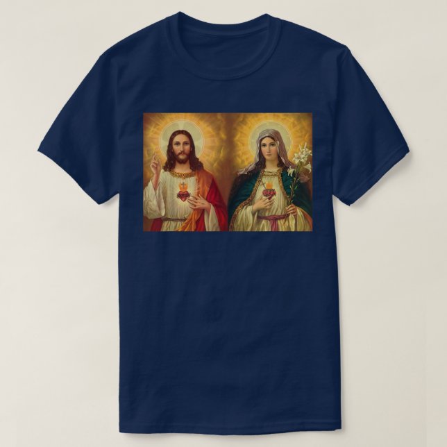 Helig Heart och Immaculate Heart Bild Jesus och T Shirt (Design framsida)