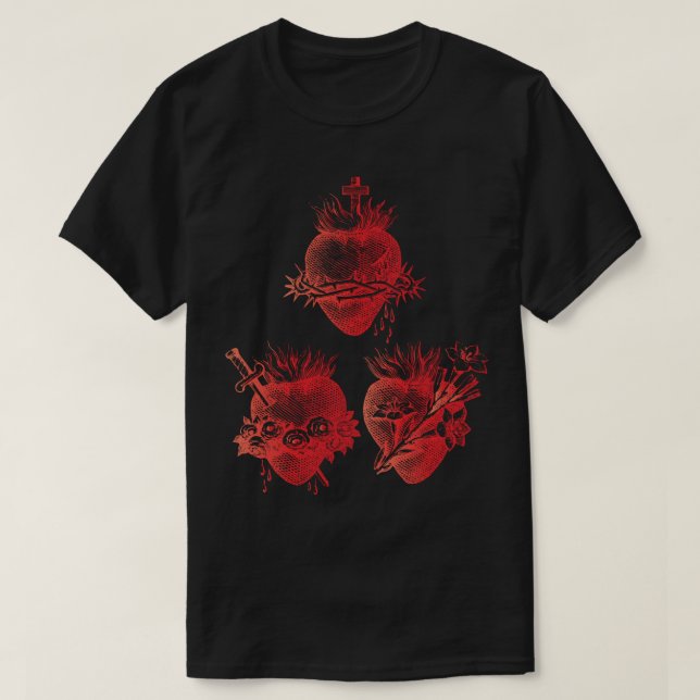 Helig Heart of Jesus and Immaculate Heart of Mary T Shirt (Design framsida)