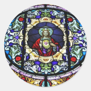 Helig Heart of Jesus fastkedjade glasfönster Runt Klistermärke