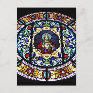 Helig Heart of Jesus fastkedjade glasfönster Vykort