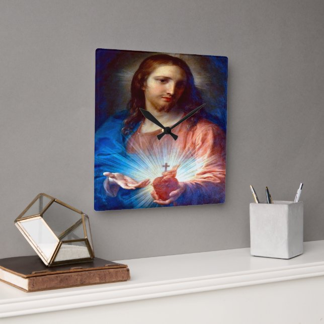 Helig Heart of Jesus Fyrkantig Klocka (Kontor)