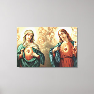 Helig Heart of Jesus Immaculate Heart of Mary Canvastryck