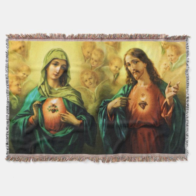 Helig Heart of Jesus & Immaculate Mary Blanket Filt (Framsidan)