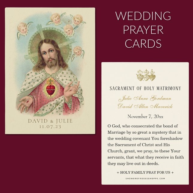 Helig Heart of Jesus katolska Bröllop Prayer Card Visitkort (Sacred Heart of Jesus Catholic Wedding Prayer Cards)