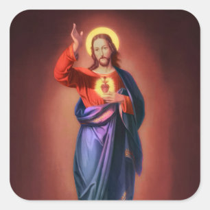 Helig Heart of Jesus Kristus Fyrkantigt Klistermärke
