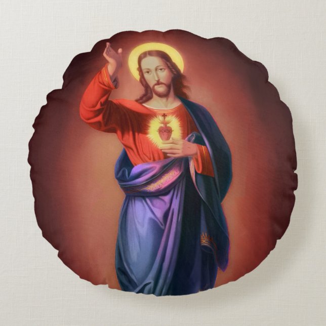 Helig Heart of Jesus Kristus Rund Kudde (Framsidan)