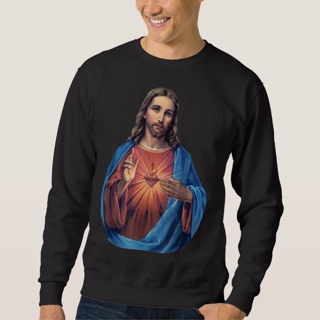 Helig Heart of Jesus Lång Ärmad Tröja (Framsida)