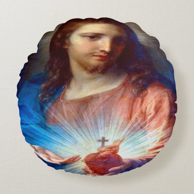 Helig Heart of Jesus Rund Kudde (Framsidan)