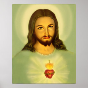 Helig Heart of Jesus Tradional grönt ton Poster