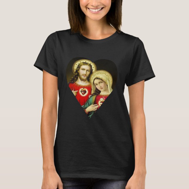 Helig Hearts Jesus Mary Humous Big T Shirt (Framsida)