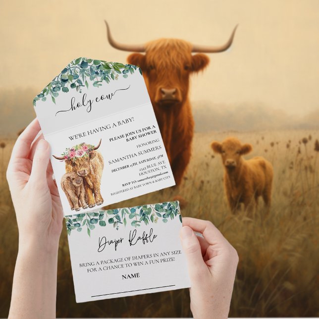 Helig Highland Ko Baby Shower Kalv Akvarell   (Skapare uppladdad)