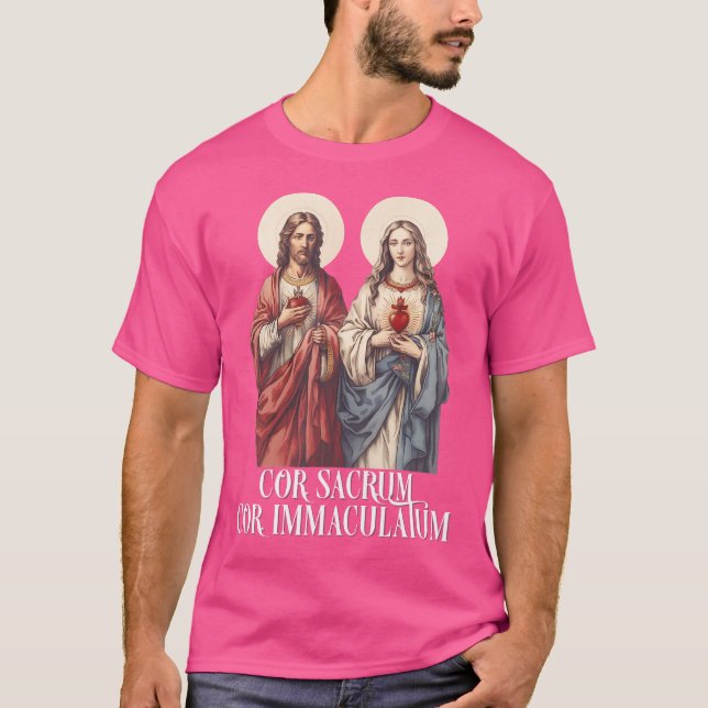 Helig hjärta av Jesus och makulera hjärtat av Mary T Shirt (Framsida)
