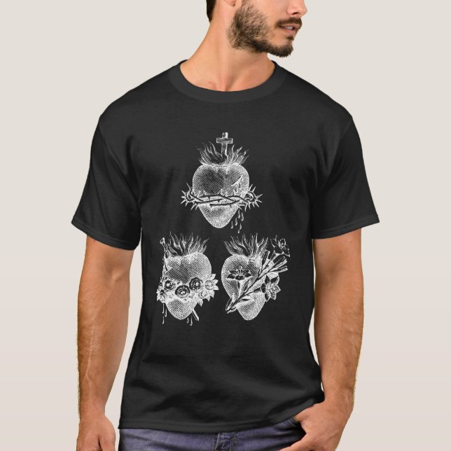 Helig hjärta av Jesus och makulera hjärtat av Mary T Shirt (Framsida)