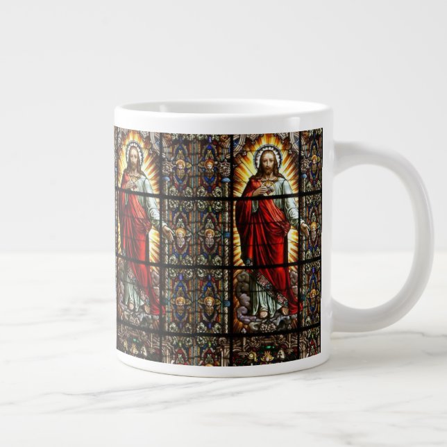 Helig Hjärtat av Jesus fastkedjade glas Jumbo Mugg (Höger)