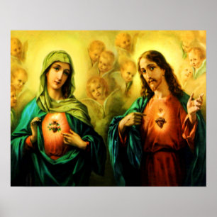 Helig Hjärtat av Jesus och omakulat hjärtat av M Poster