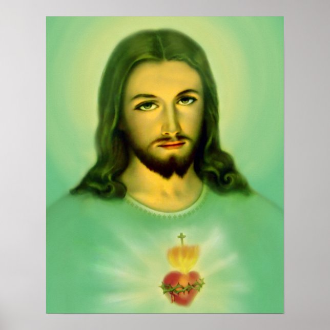 Helig Hjärtat från Jesus Grönt Tone Poster (Framsidan)