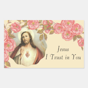 Helig Hjärtat i Jesus Blommigt Gräns Rektangulärt Klistermärke