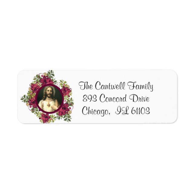 Helig Hjärtat i Jesus Blommigt katolik Returadress Etikett (Framsidan)