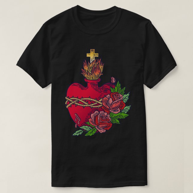 Helig Hjärtat i Jesus katolska konst Traditional L T Shirt (Design framsida)
