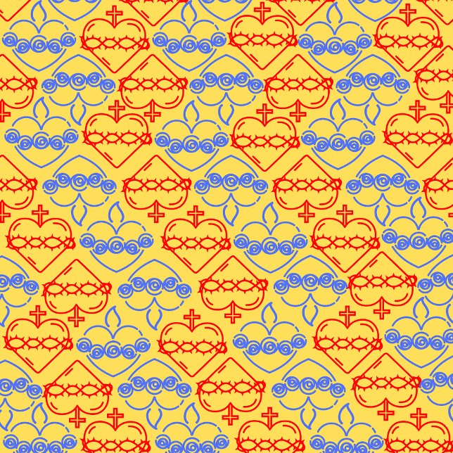 Helig Hjärtat och omakulerat hjärta Fleecefilt (A pattern with Sacred Heart of Jesus and Immaculate Heart of Mary using primary colours)