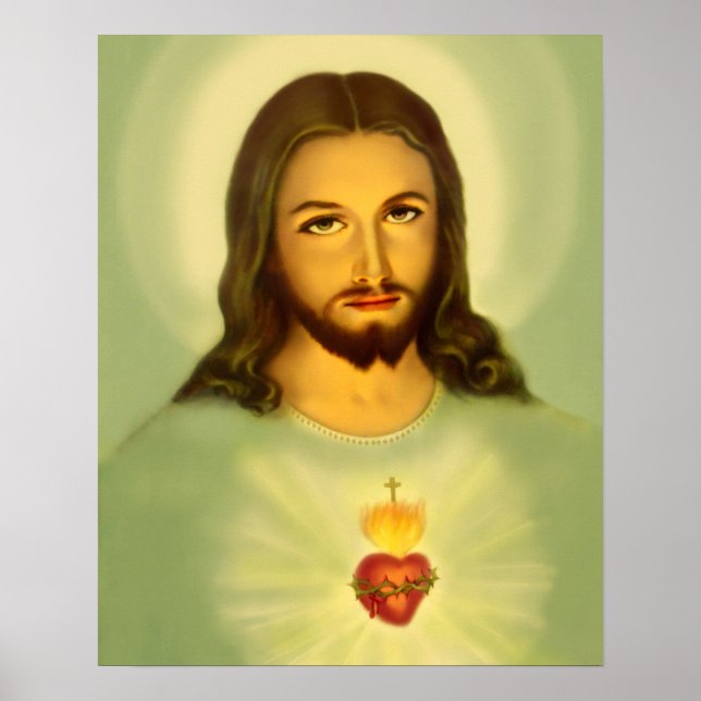 Helig Hjärtat of Jesus Tradional grönt tone Poster (Framsidan)