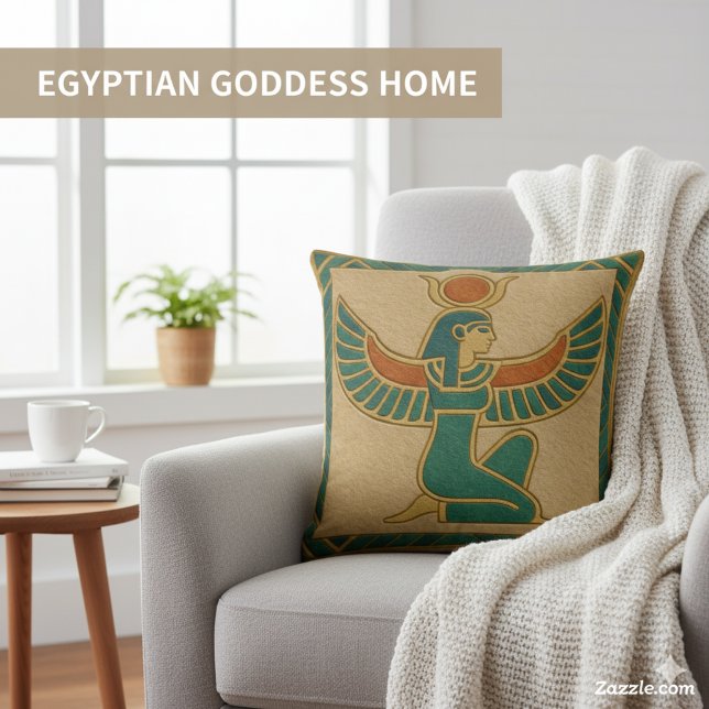 Helig Isis Goddess Golden Winged Pillow Kudde (Skapare uppladdad)