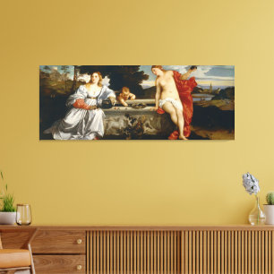 Helig kärlek och profan kärlek av Titian Cupid Ven Canvastryck