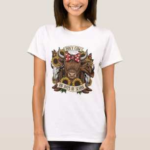 Helig Ko 100 Dagar på Skolan Västerländsk Boho Cow T Shirt
