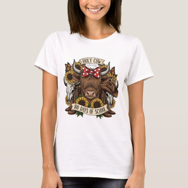 Helig Ko 100 Dagar på Skolan Västerländsk Boho Cow T Shirt (Framsida)