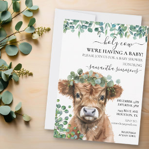 Helig ko Eukalyptus Highland Kalv Babyfirande Inbjudningar