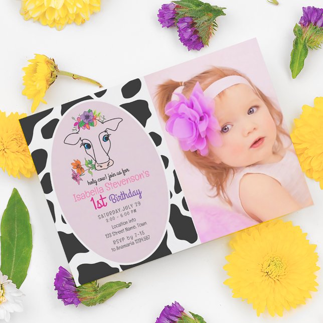 Helig Ko Foto 1-årsdag Inbjudningar (Skapare uppladdad)