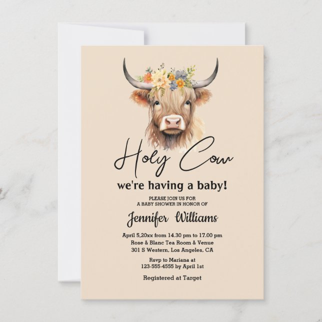 helig ko highland kalv baby shower minimalistisk  inbjudningar (Framsida)
