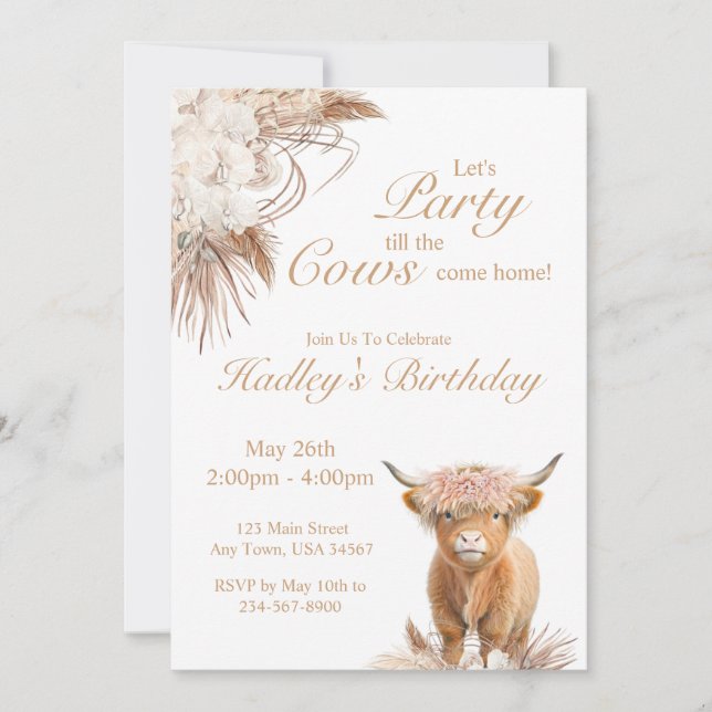 Helig Ko Highland Ko Födelsedagsinbjudan Inbjudningar (Framsida)