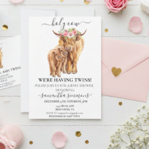 Helig ko Högbarnkalv Baby Shower Tvillingar  Inbjudningar