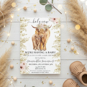 Helig Ko Högländsk Kalv Baby Shower Pampas Gräs Inbjudningar