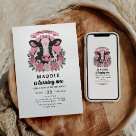 Helig ko jag är en cowgirl 1-års födelsedagsfest inbjudningar