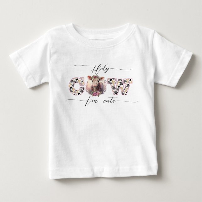 Helig Ko Jag Är Söt Rosa Baby T-Shirt (Framsida)