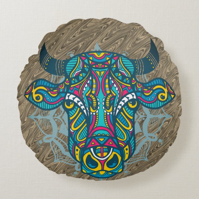 Helig Ko Mandala Design Rund Kudde (Framsidan)