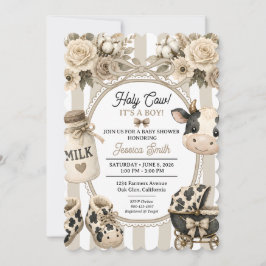 Helig ko pojke baby shower boho blommig akvarell inbjudningar