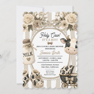 Helig ko pojke baby shower boho blommig akvarell inbjudningar