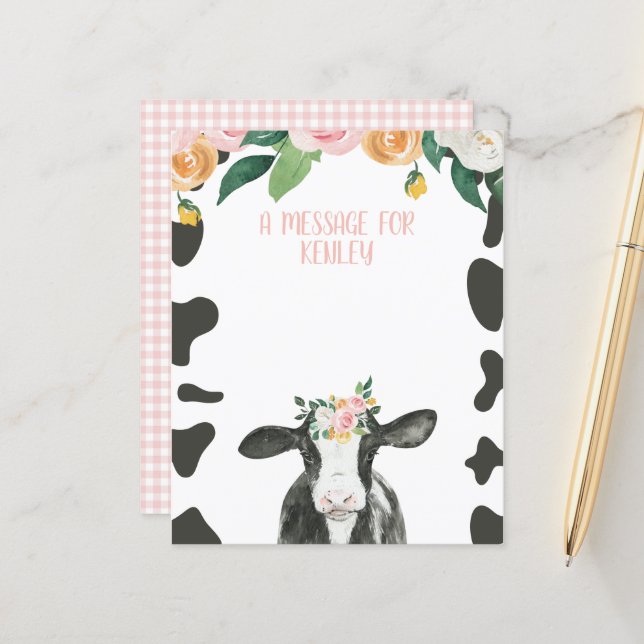 Helig ko rosa Gingham blommig tidskapsel meddeland (Fram/Back In Situ)
