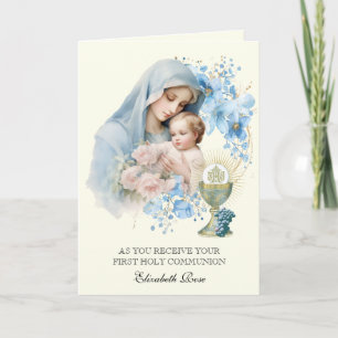 Helig kommunion Maria Jesus blommor Helgkort
