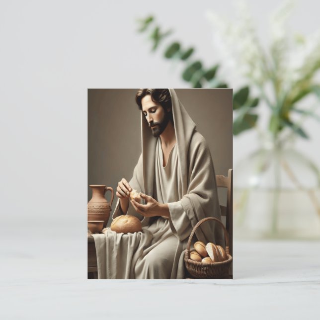 Helig-lagen Jesus Breaking Bread Vykort (Stående Fram)
