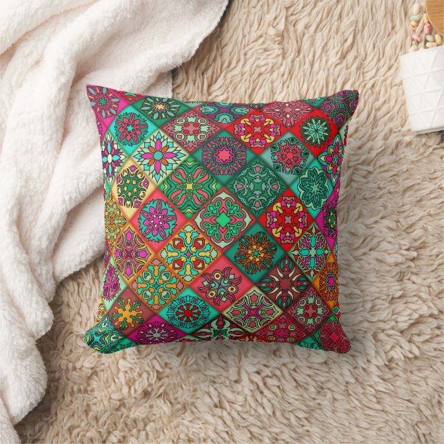 Helig Linjer - Geometric Boho Indian Mönster Kudde (Filt)