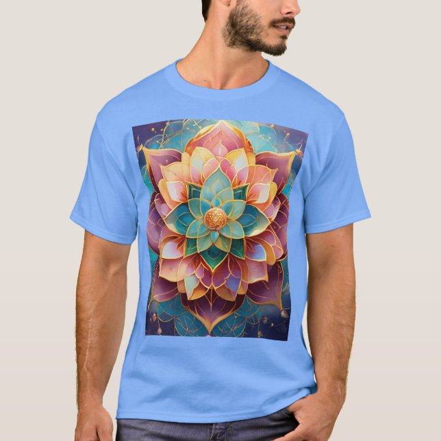Helig Lotus and Cosmic DNA Abstrakt Art T-Shirt (Framsida)