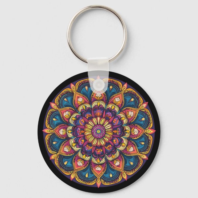 Helig Lotus Mandala Boho Yoga Meditation  Nyckelring (Framsida)
