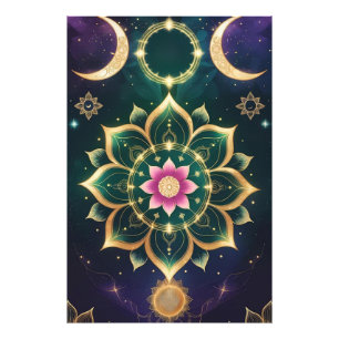 Helig Lotus Måne Mandala - Celestial Aura Fototryck
