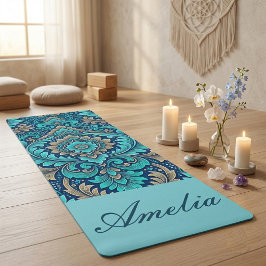 Helig Mandala Marinblå Teal Damasker Andlighet
