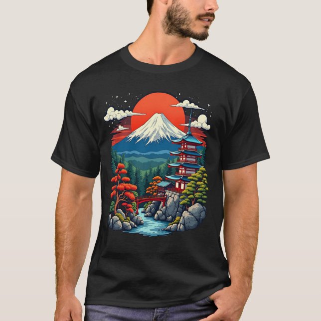 Helig Mount Fuji Minka Japansk Art Tee (Framsida)