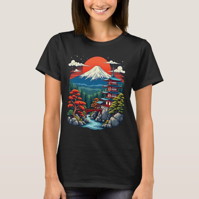 Helig Mount Fuji Minka Japansk Art Tee (Framsida)